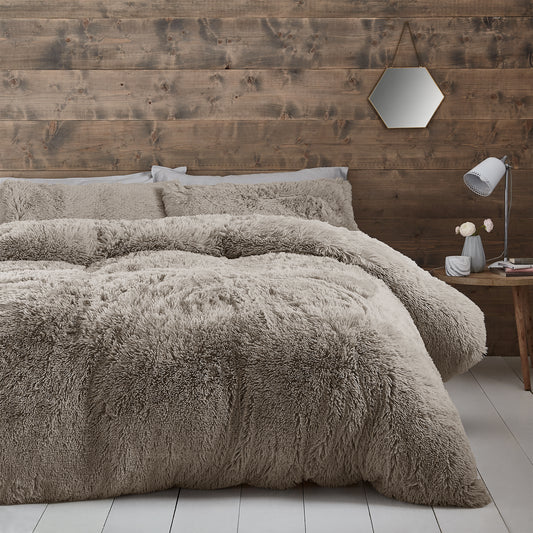 Cuddly Faux Fur Natural Duvet Cover Set by Catherine Lansfied