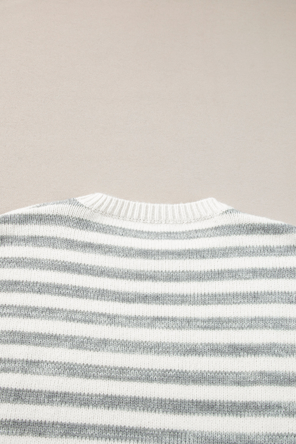 Gray Stripe Drop Shoulder Crew Neck Sweater