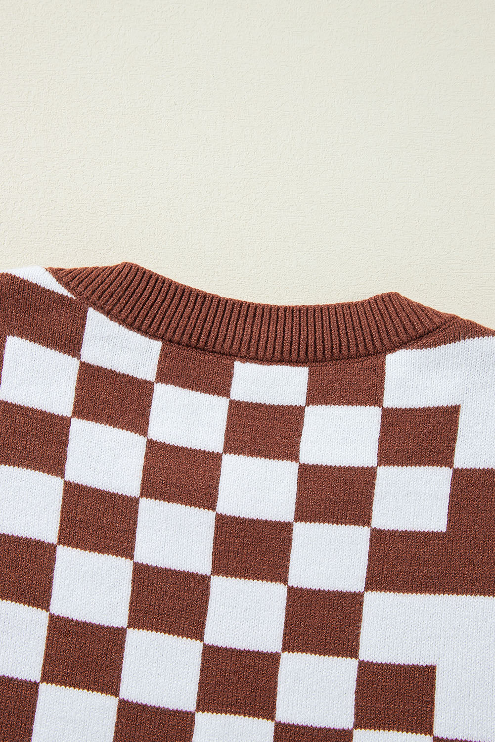 Checkered Drop Shoulder Round Neck Sweater