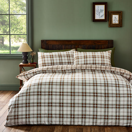 Kelso Check Reversible Duvet Cover Set in Burnt Orange by Catherine Lansfield