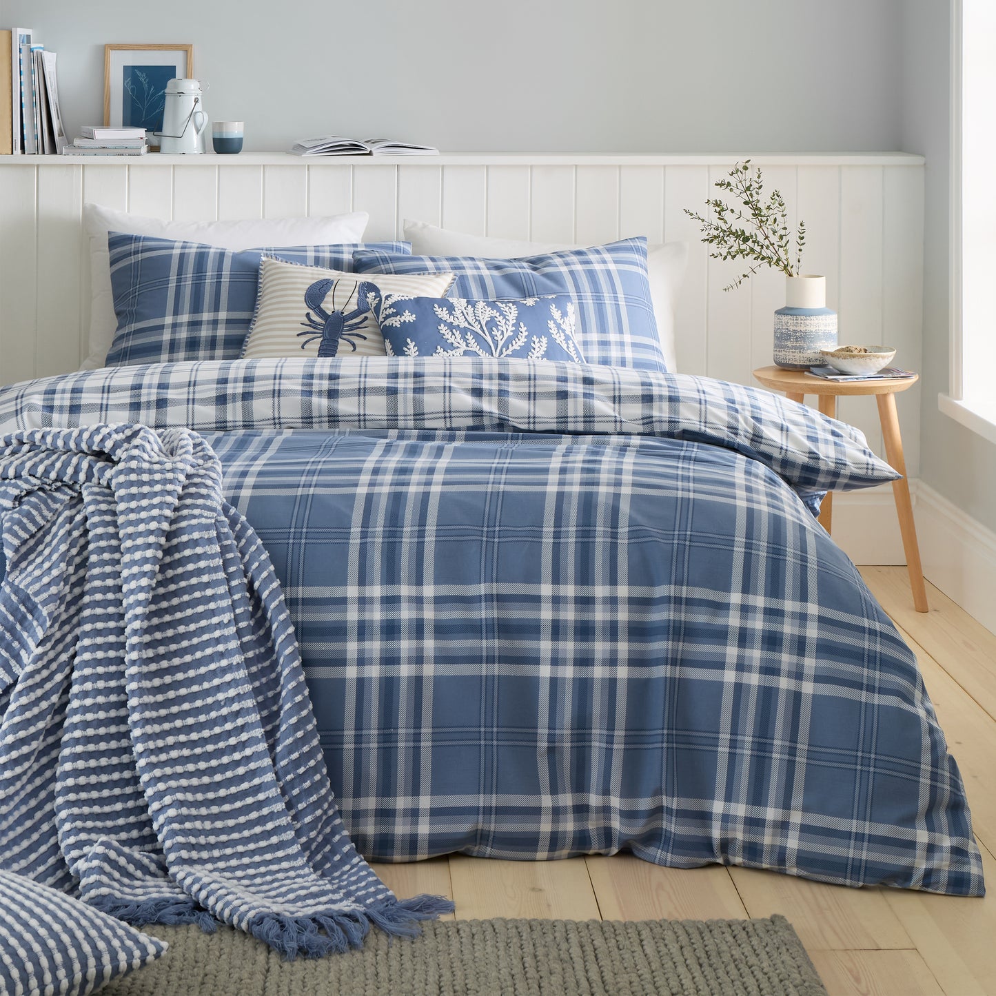 Kelso Check Reversible Duvet Cover Set in Blue by Catherine Lansfield