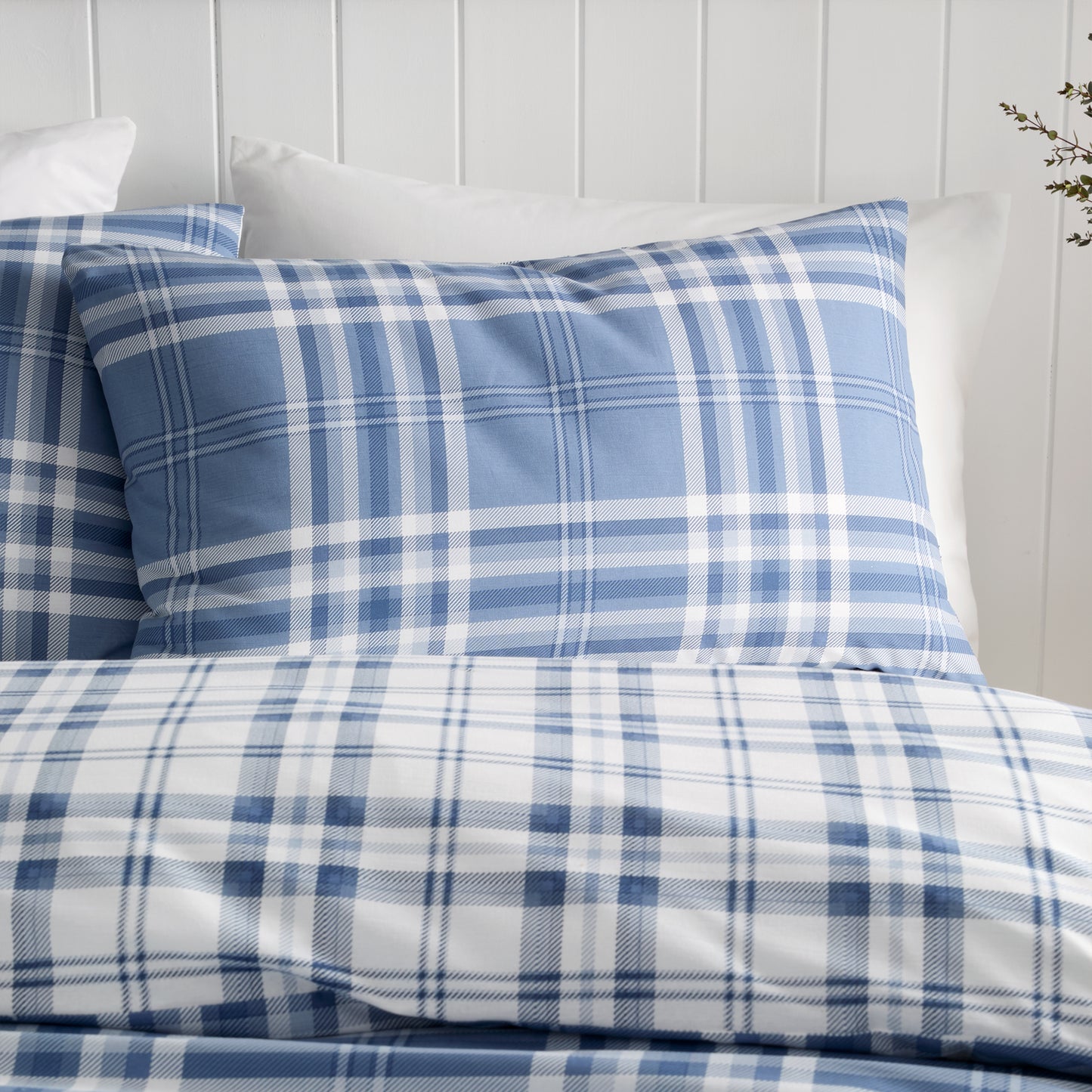 Kelso Check Reversible Duvet Cover Set in Blue by Catherine Lansfield