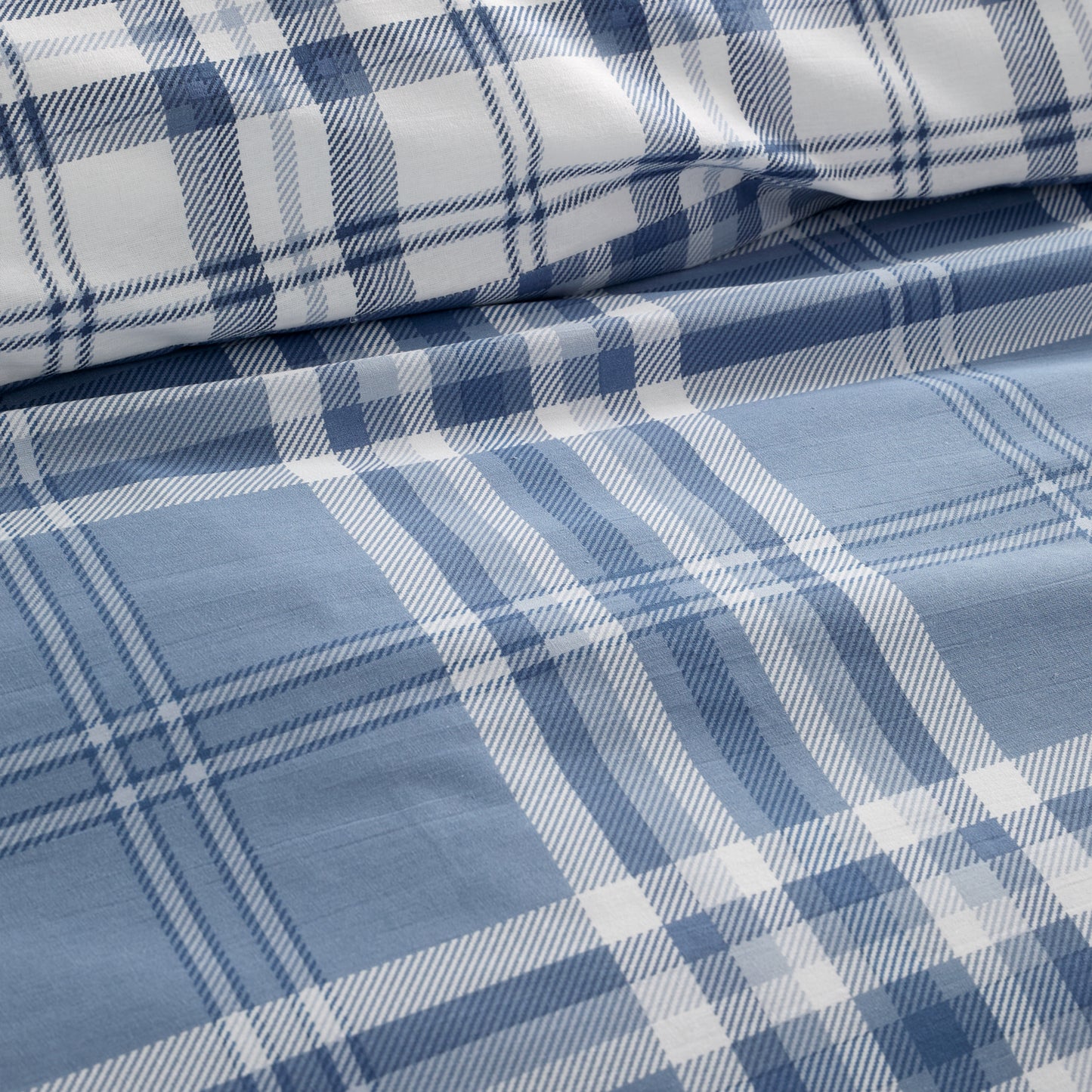 Kelso Check Reversible Duvet Cover Set in Blue by Catherine Lansfield