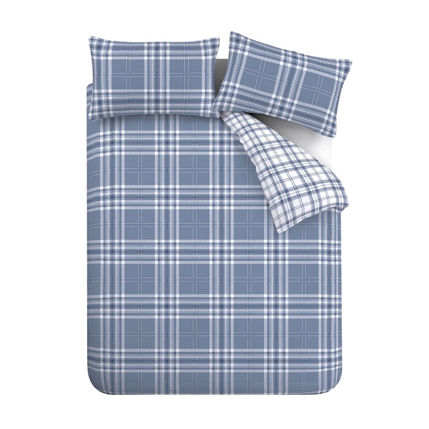 Kelso Check Reversible Duvet Cover Set in Blue by Catherine Lansfield