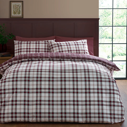 Kelso Check Reversible Duvet Cover Set in Plum by Catherine Lansfield