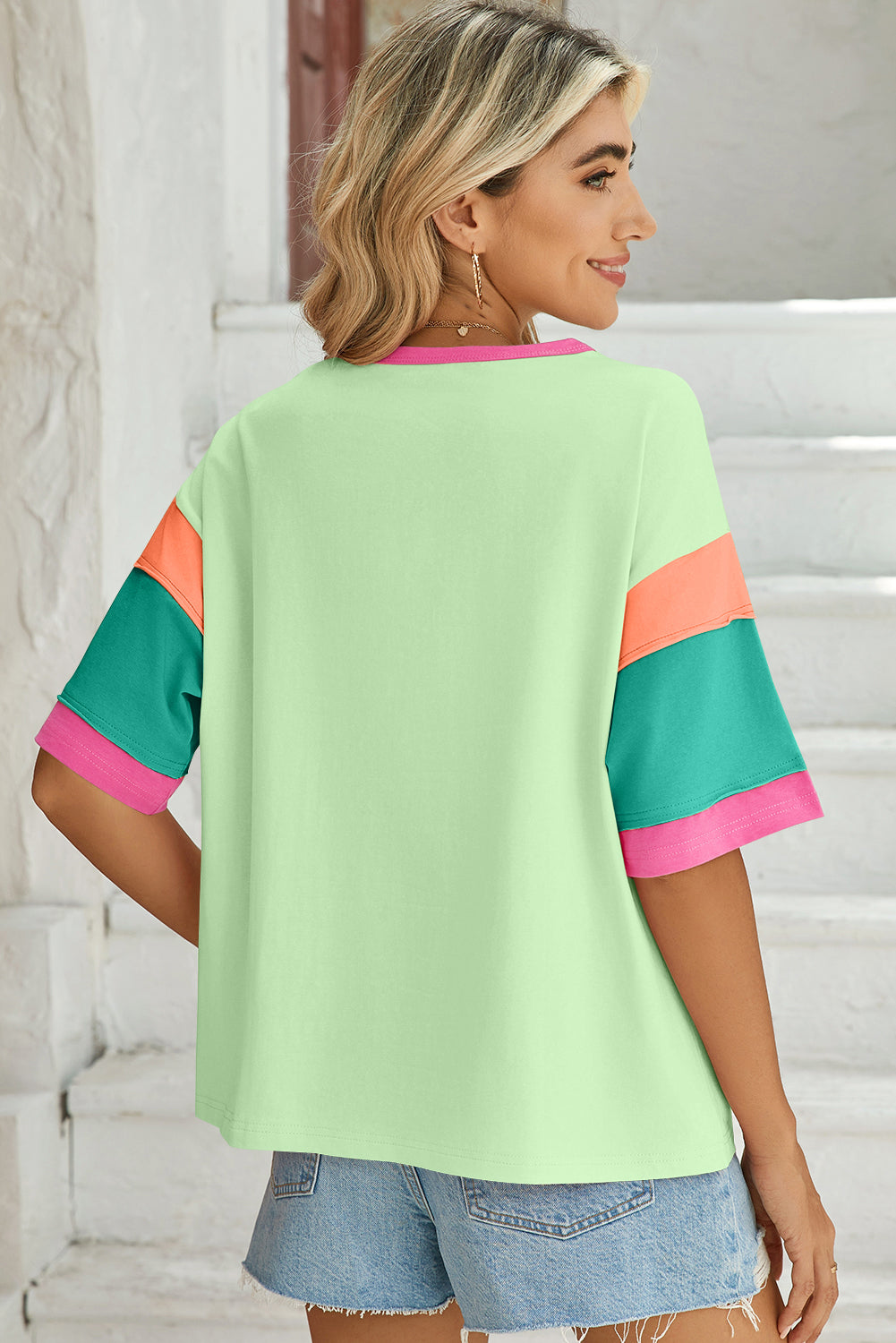 Color Block Sleeve Round Neck Oversize Top