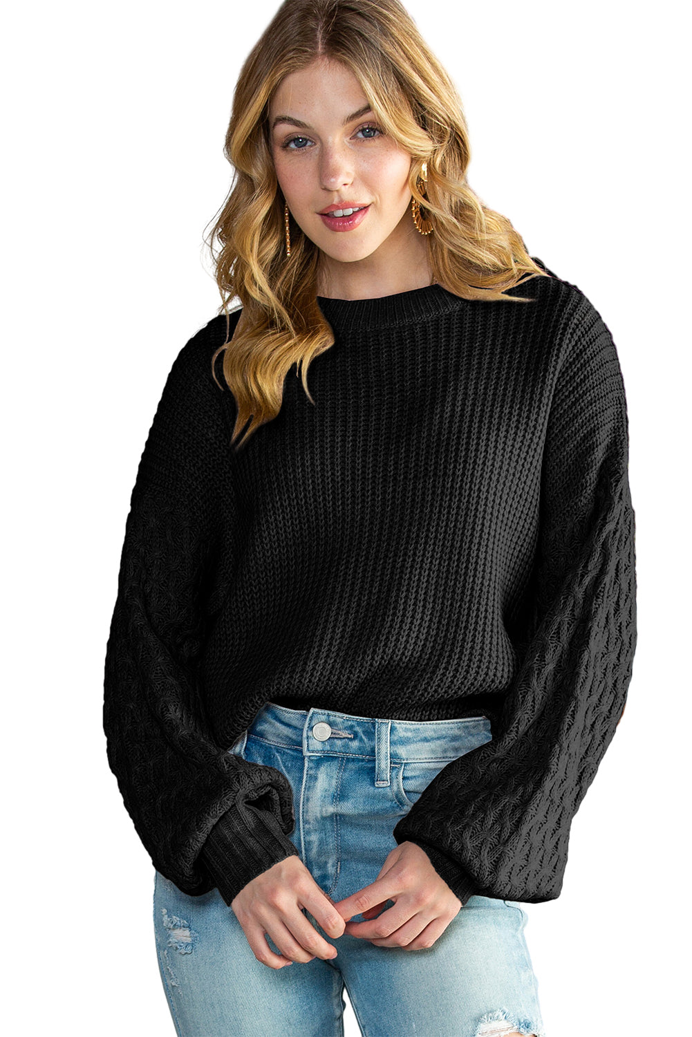 Chunky Knit Sleeve Drop Shoulder Sweater