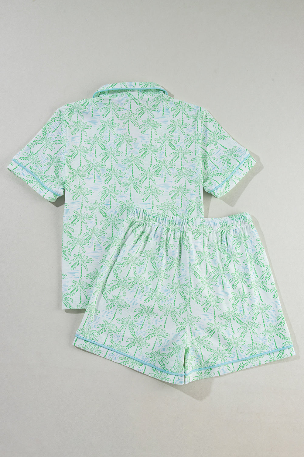 Green Vacation Coco Tree Print Short Sleeve Pajama Set