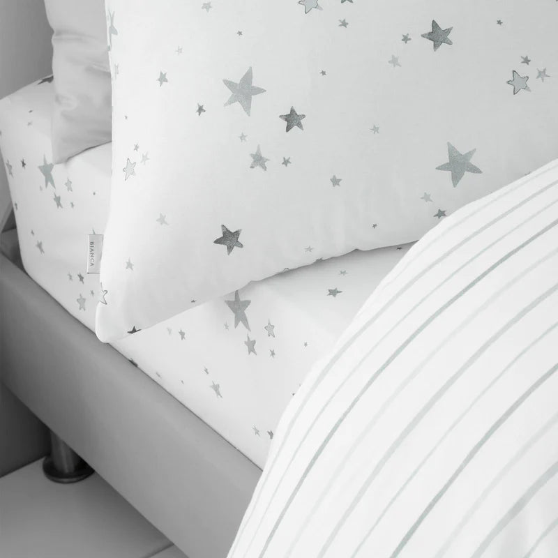 Stars 100% Cotton Reversible Grey Duvet Cover Set