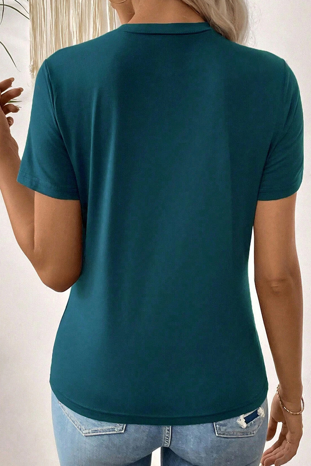 Blue Sapphire Solid Color Round Neck T Shirt