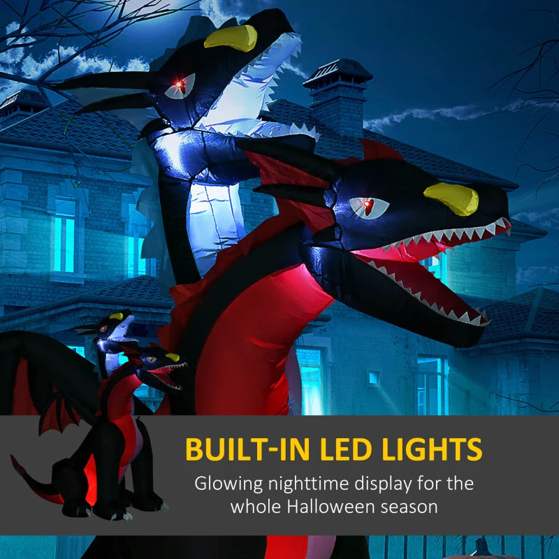 7FT Tall Halloween Inflatable Dragon with 2 Heads and LED Lights