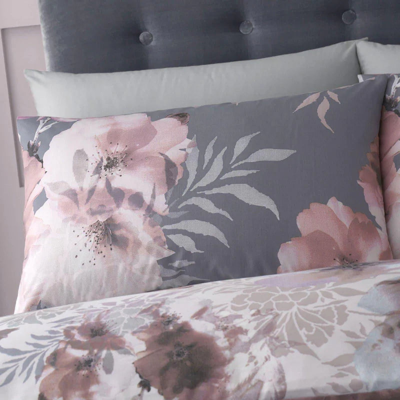 Dramatic Floral Peony Print Pink & Grey Duvet Cover Set by Catherine Lansfield