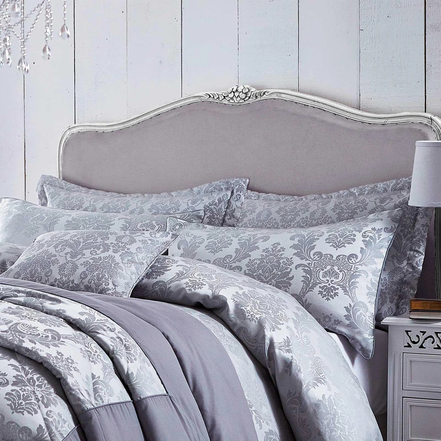 Damask Jacquard Luxury Silver Duvet Cover Set by Catherine Lansfield