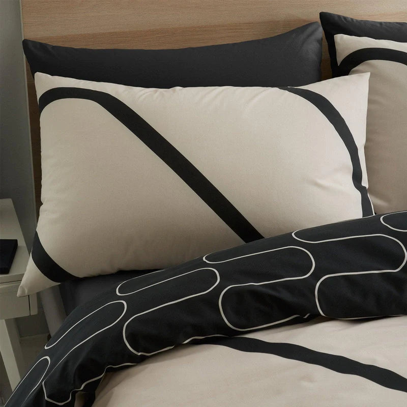 Linear Curve Geometric Black Duvet Cover Set by Catherine Lansfield