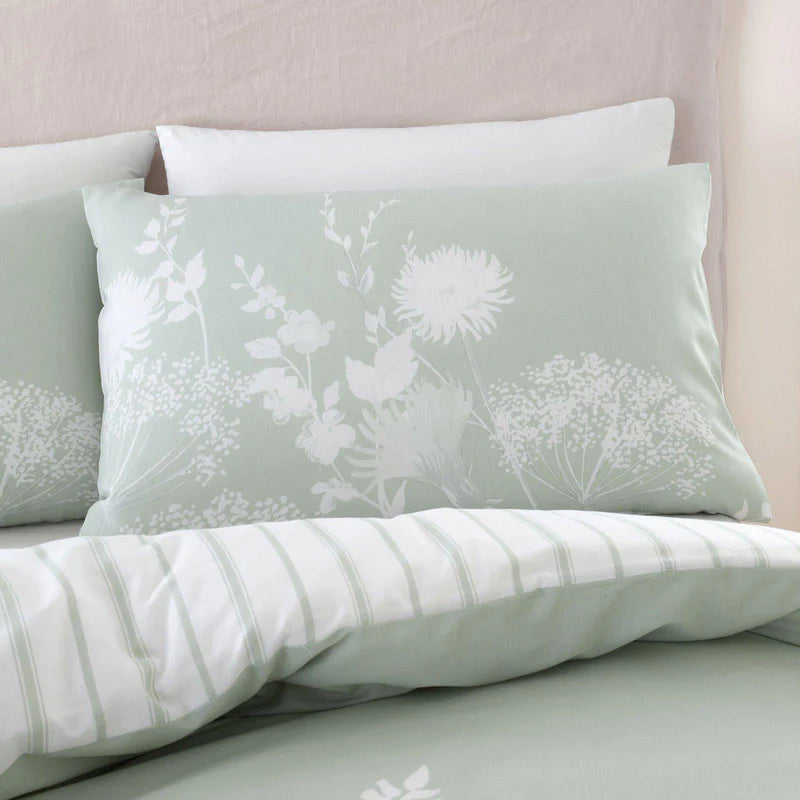 Meadowsweet Floral Reversible Green Duvet Cover Set by Catherine Lansfield