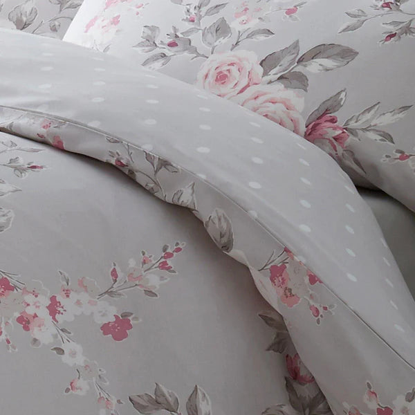 Canterbury Floral Reversible Grey Duvet Cover Set by Catherine Lansfield