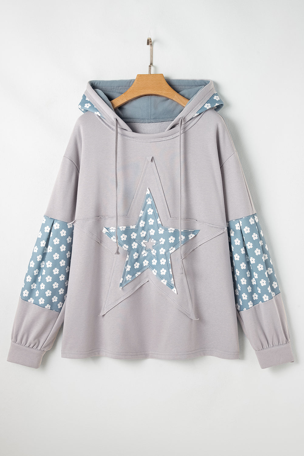 Floral Patchwork Star Pattern Drawstring Hoodie