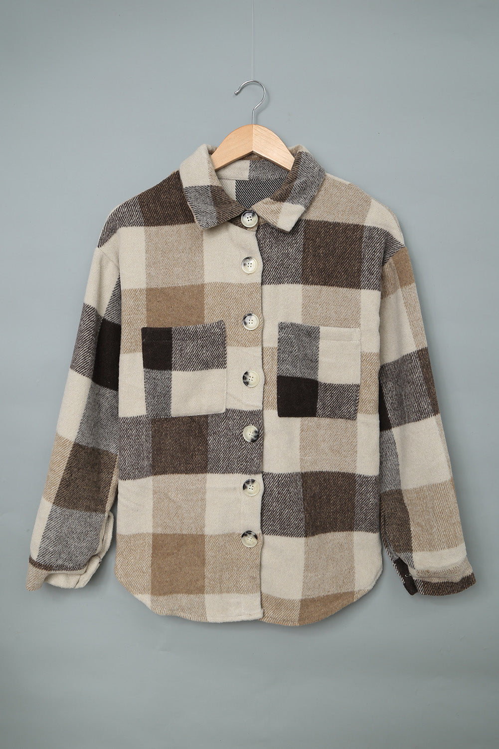 Plaid Color Block Pockets Buttoned Shacket