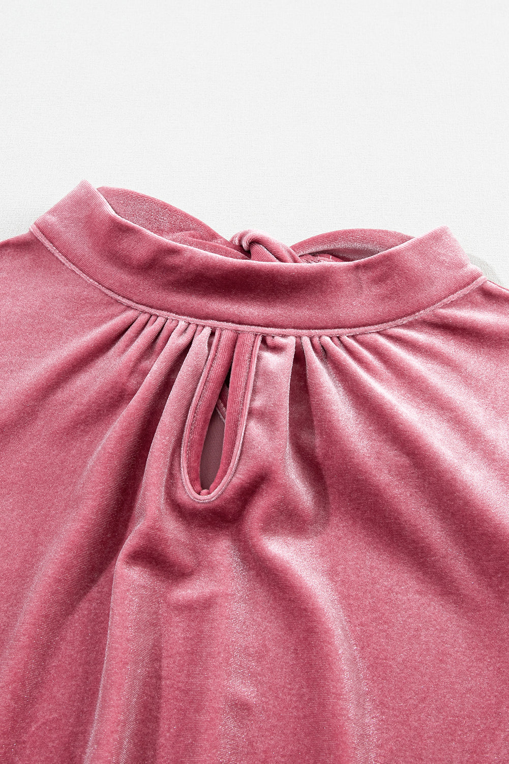 Mock Keyhole Neck Puff Sleeve Velvet Blouse