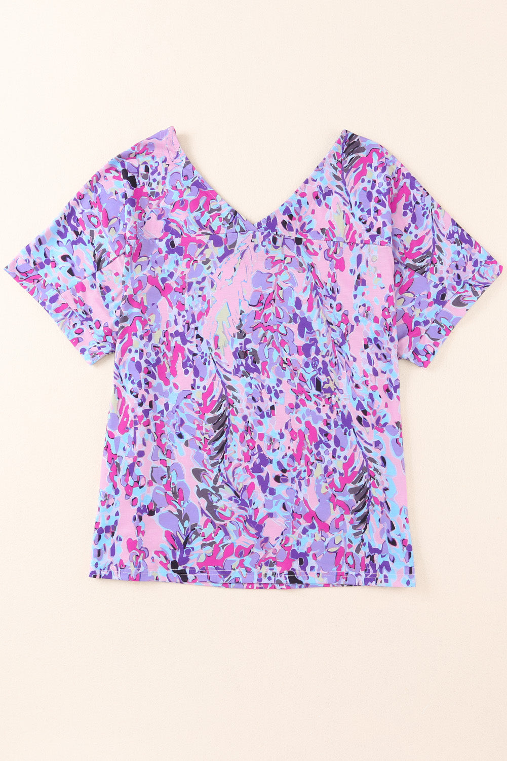 Boho Abstract Floral Print V Neck T Shirt