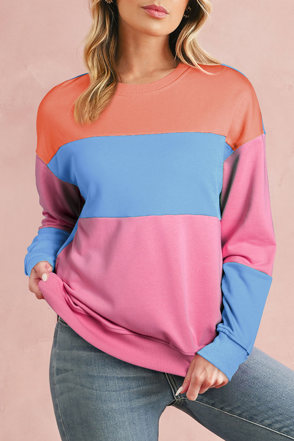 Meadow Mauve Colourblock Patchwork Drop Shoulder Sweatshirt