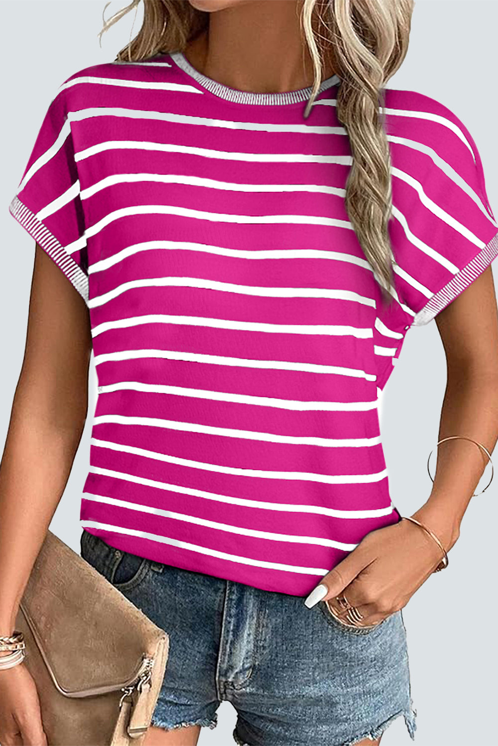 Stripe Knitted Dolman T Shirt