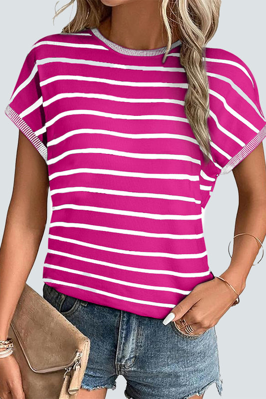 Stripe Knitted Dolman T Shirt