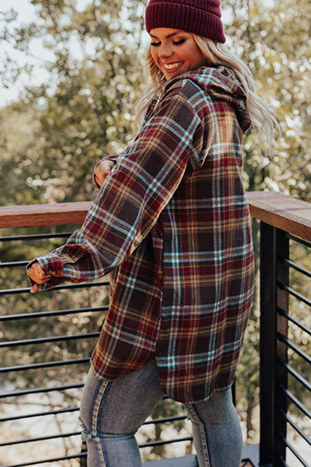 Plus Size Plaid Kangaroo Pocket Drawstring Hoodie