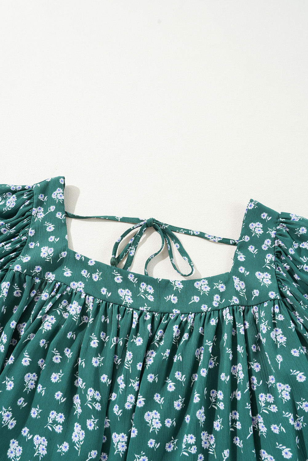 Green Floral Print Square Neck Ruffle Trim Plus Size Blouse