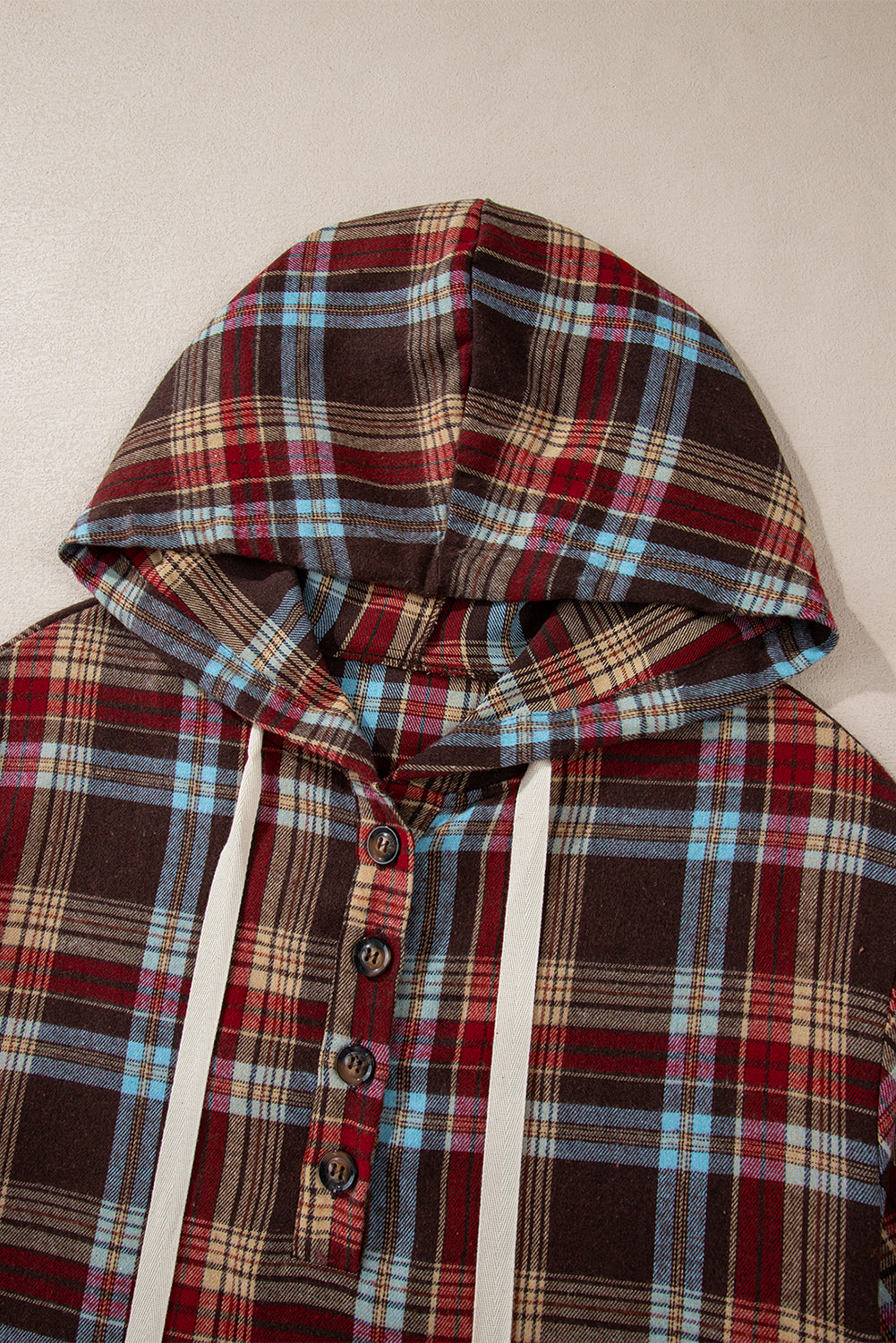 Plus Size Plaid Kangaroo Pocket Drawstring Hoodie