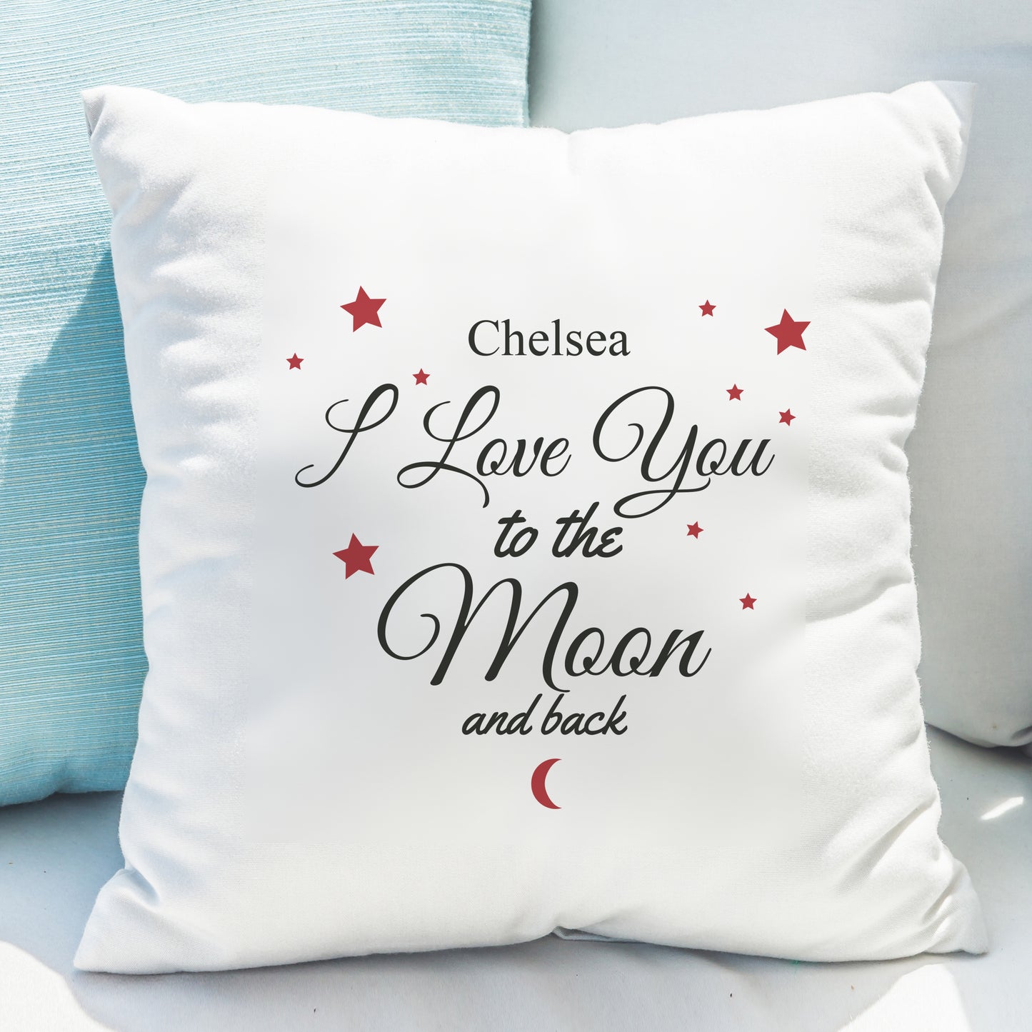 Personalised To The Moon & Back White Cushion