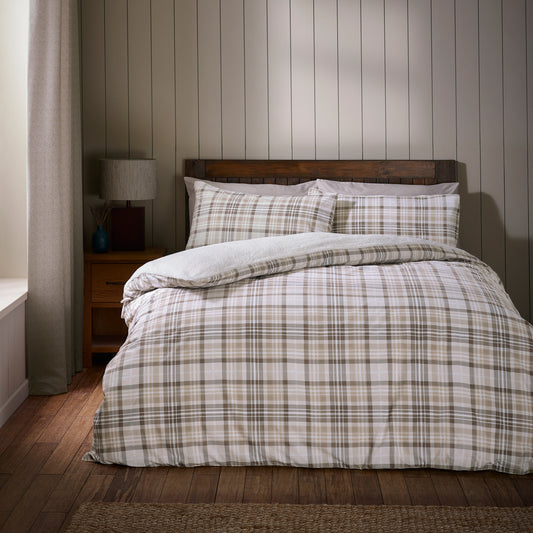 Catherine Lansfield Natural Cosy Sherpa Check Duvet Cover Set
