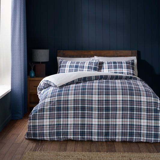 Catherine Lansfield Navy Cosy Sherpa Check Duvet Cover Set