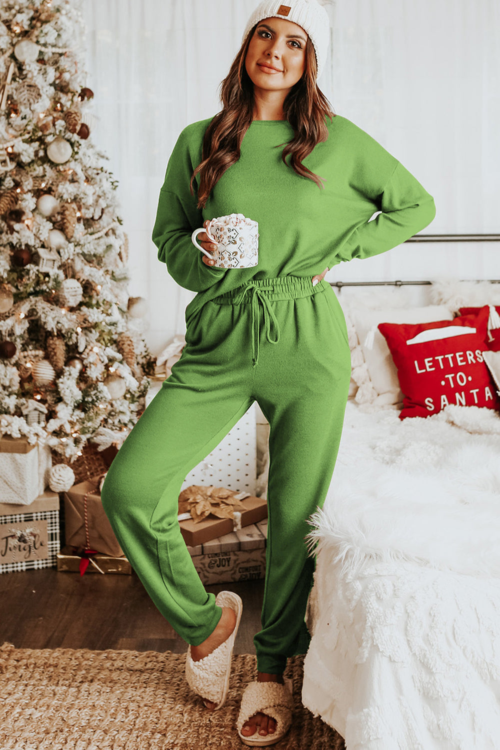 Casual Long Sleeve Pullover & Joggers Pajamas Set