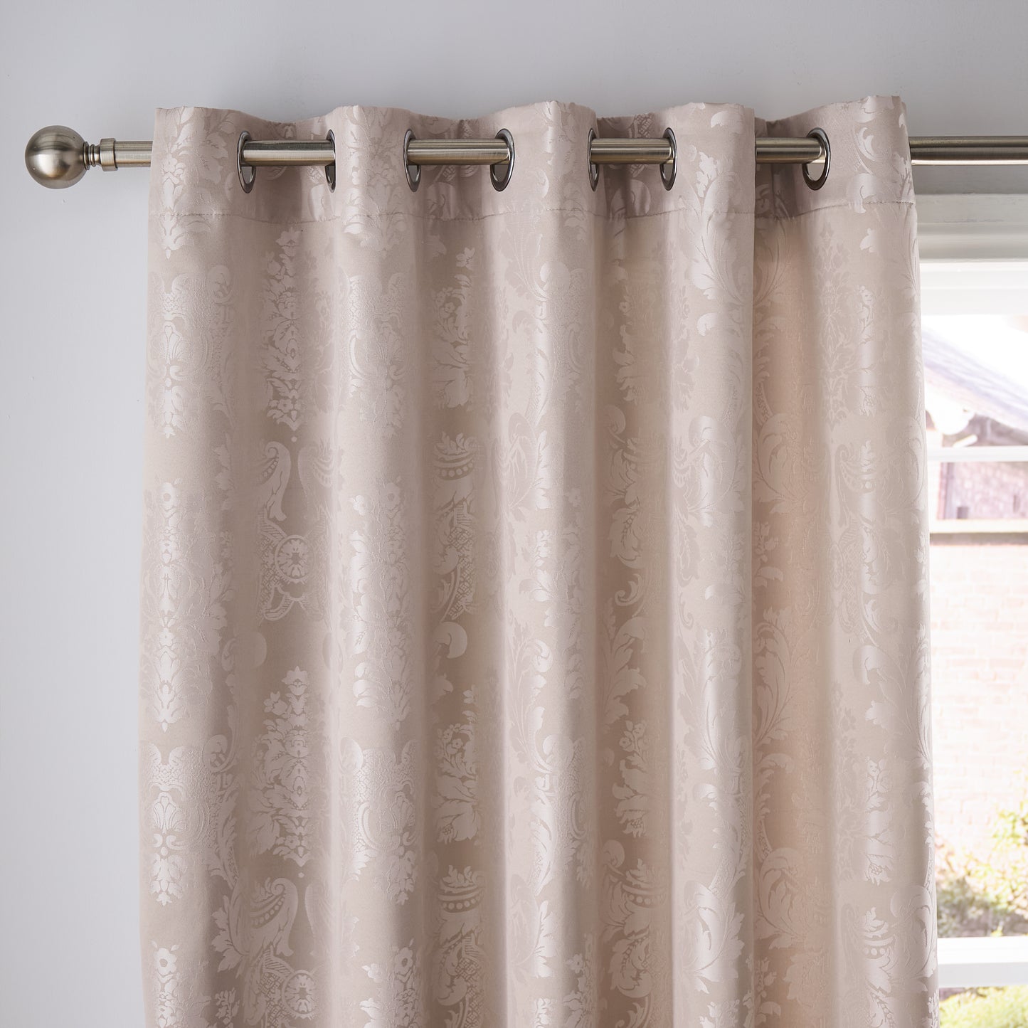 Damask Jacquard Lined Eyelet Curtains in Champagne Gold by Catherine Lansfield