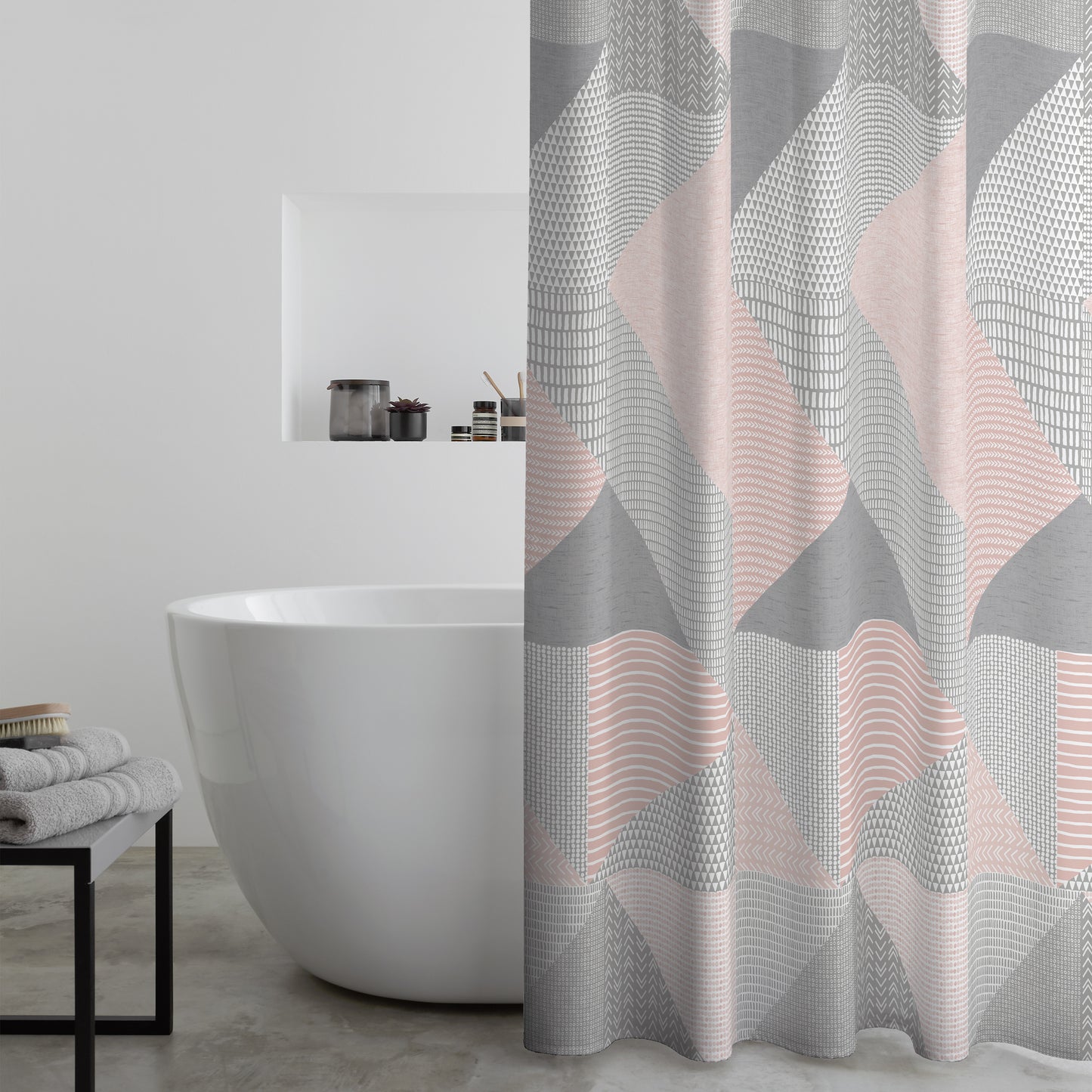 Catherine Lansfield Larsson Geo Shower Curtain in Blush Pink