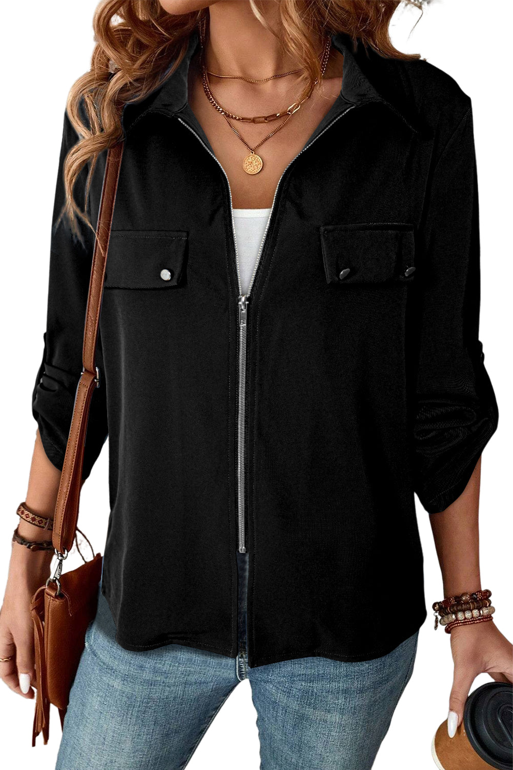 Collar, Tab Sleeve, Zip Up Jacket