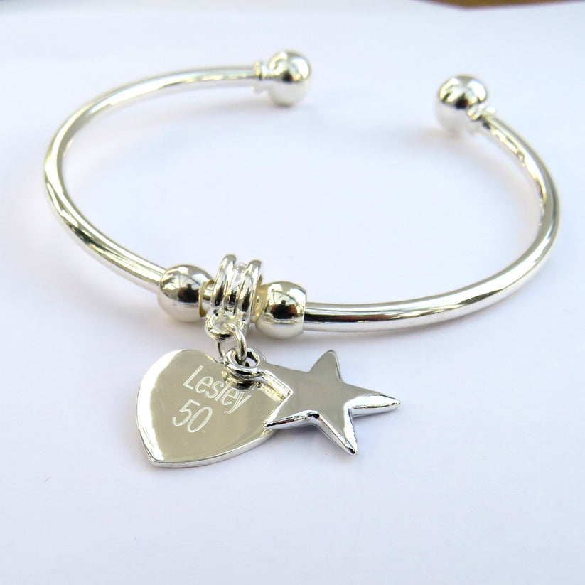 Personalised Heart & Charm Bangle