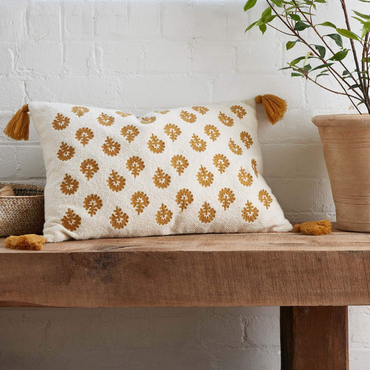 Raya Tassle Ochre Filled Cushion by Pineapple Elephant