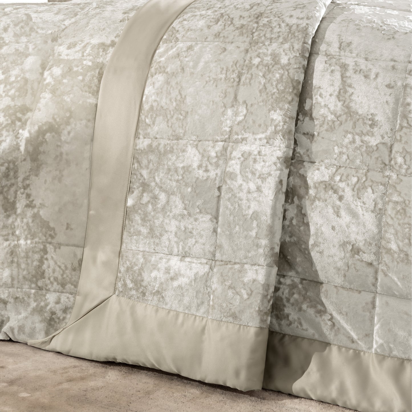 Crushed Velvet Quilted Bedspread in Natural by Catherine Lansfield