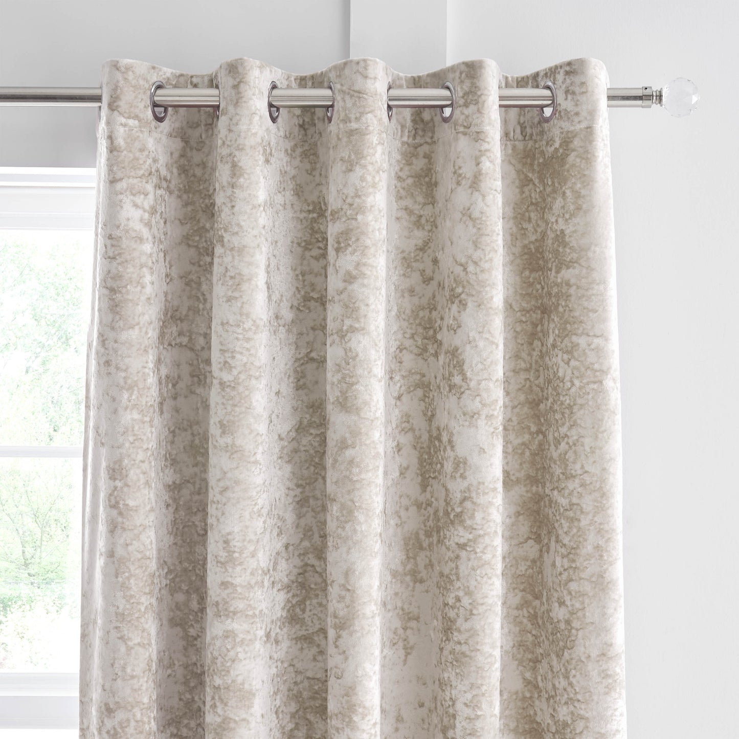 Crushed Velvet Lined Eyelet Curtains in Natural by Catherine Lansfield