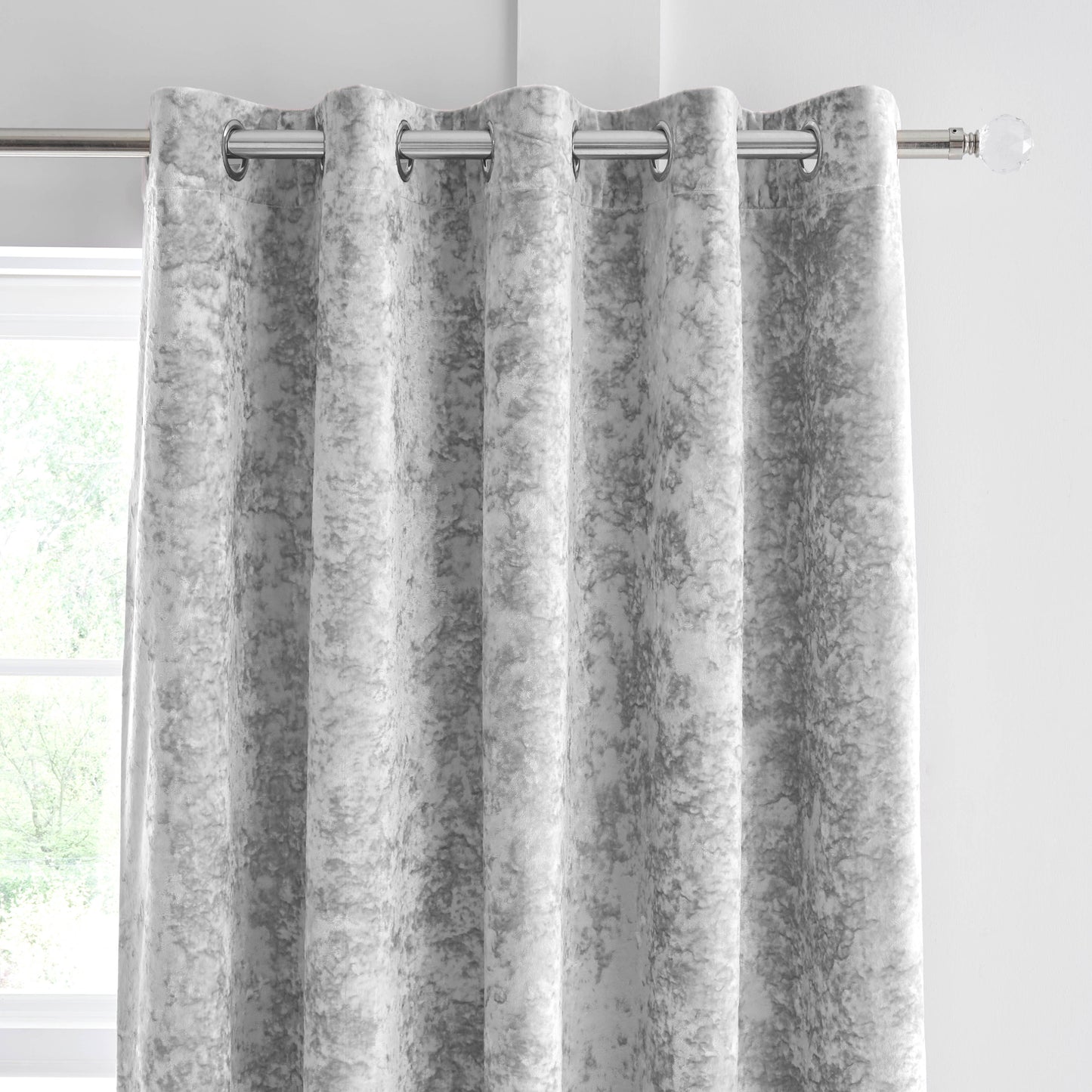 Crushed Velvet Eyelet Curtains in Silver by Catherine Lansfield