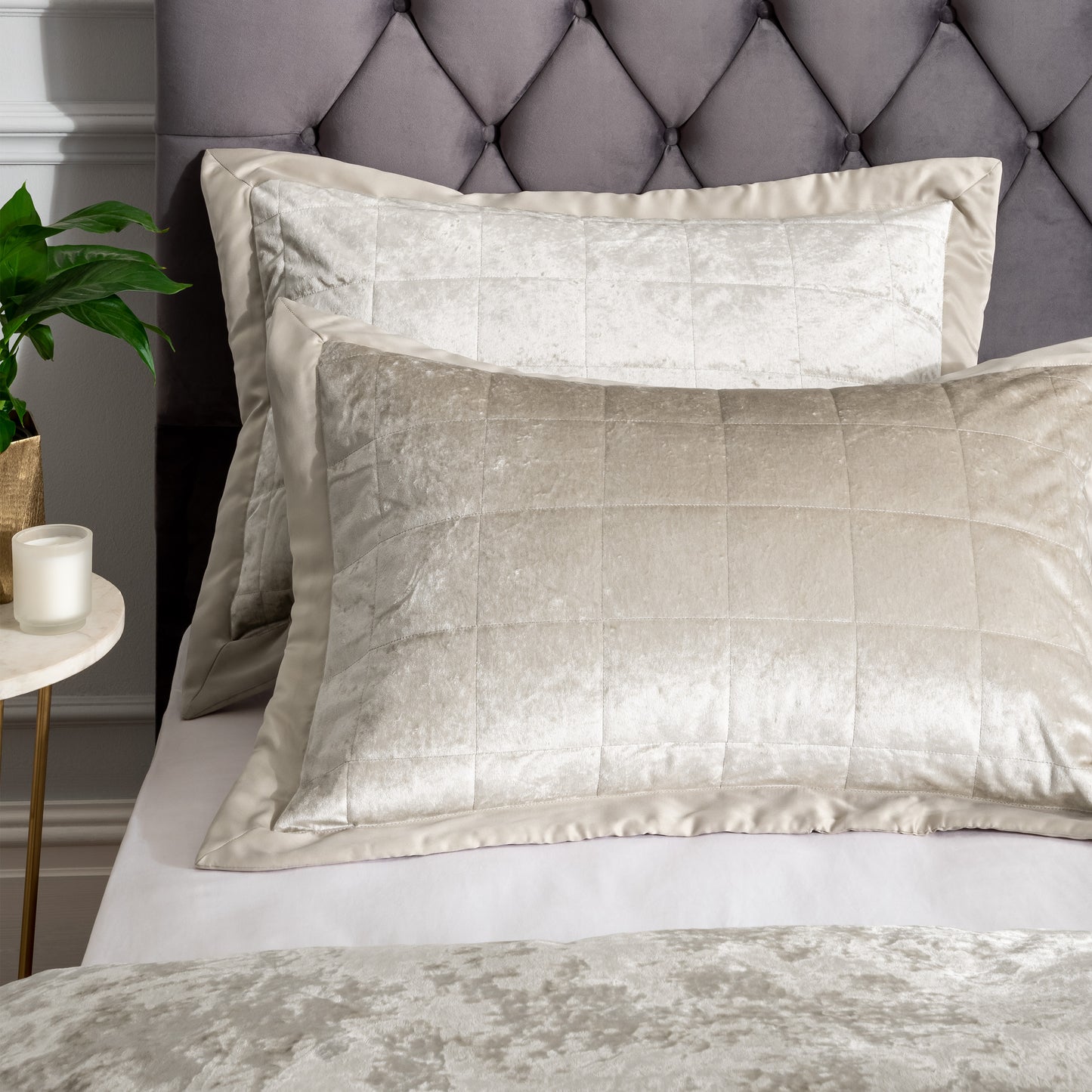 Crushed Velvet Quilted Pillow Sham Pair in Natural by Catherine Lansfield