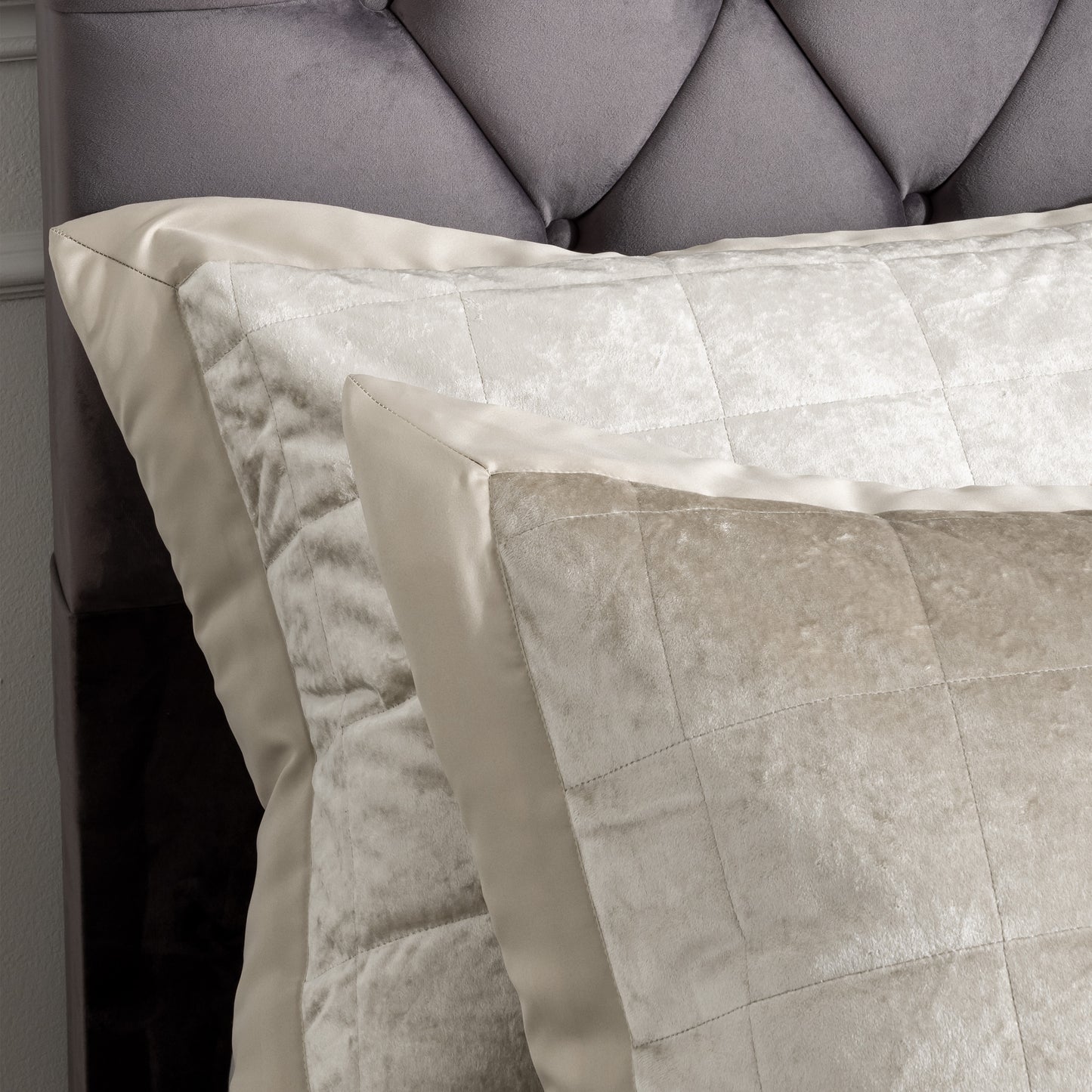 Crushed Velvet Quilted Pillow Sham Pair in Natural by Catherine Lansfield