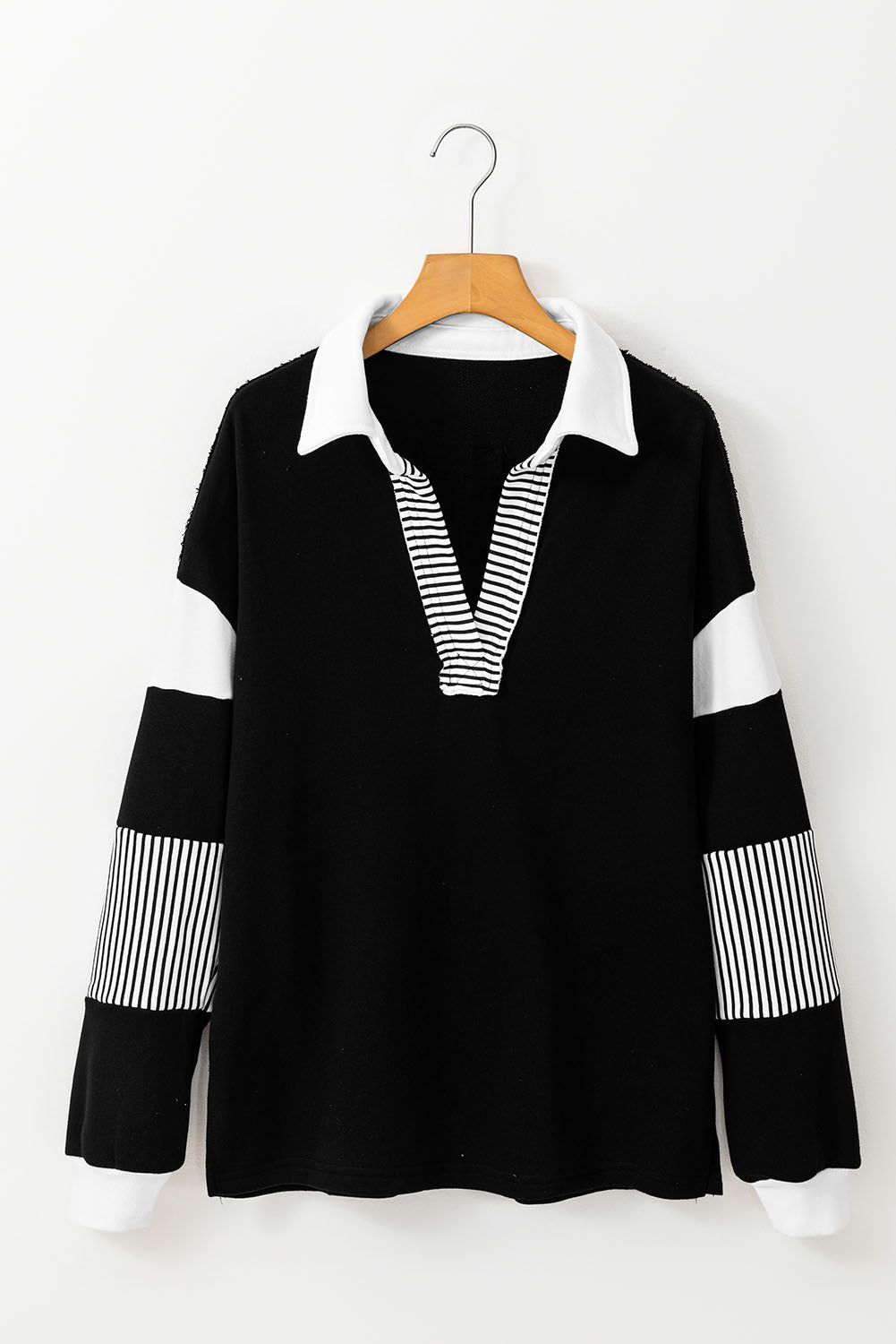 Striped Patchwork Collar Sweatshirt