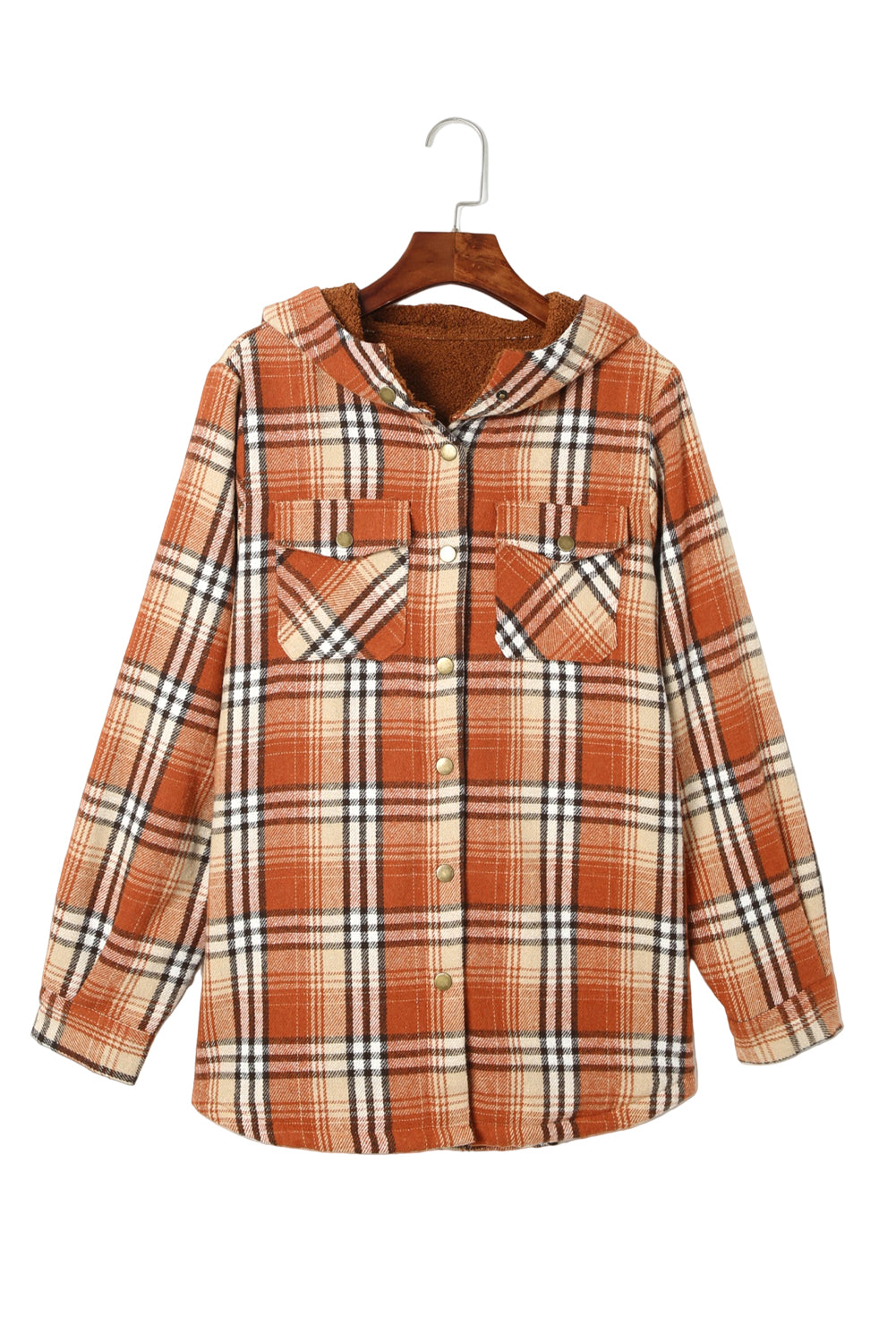 Button Sherpa Lined Hooded Flannel Jacket