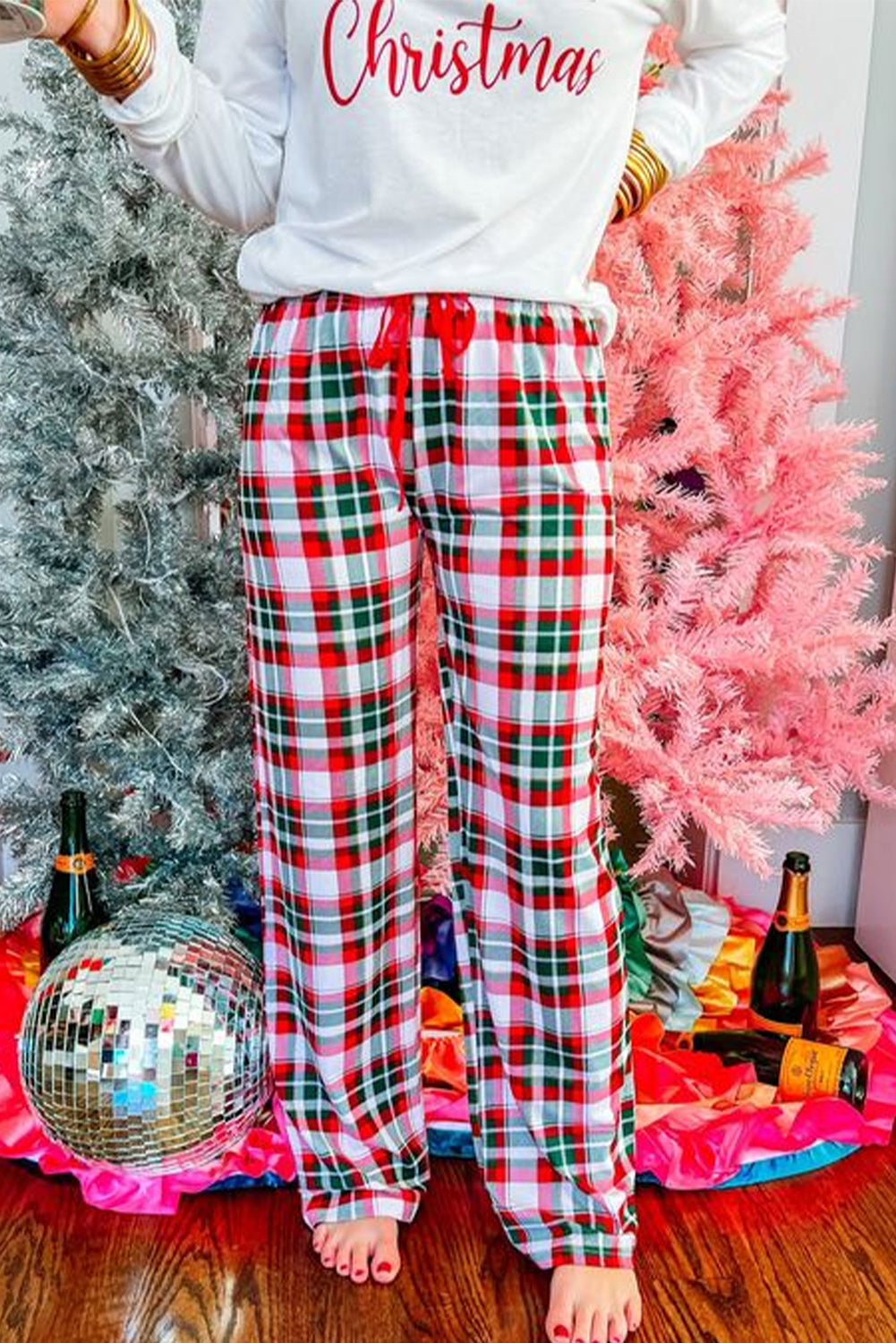 Merry Christmas Top and Plaid Pants Pajama Set