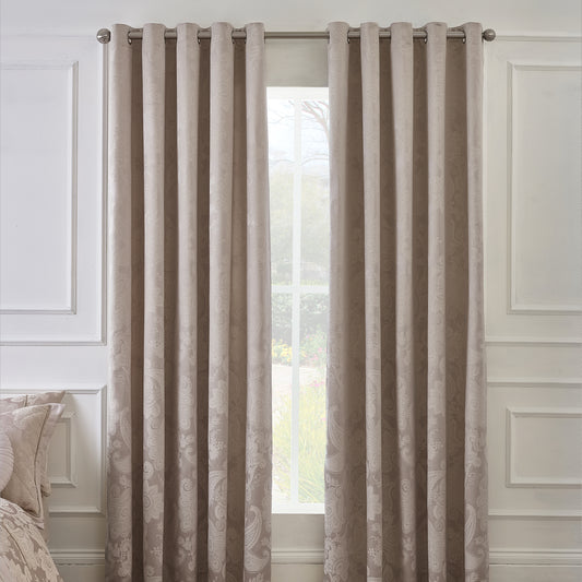 Opulent Jacquard 66x90 Inch Lined Eyelet Curtains in Champagne Gold by Catherine Lansfield