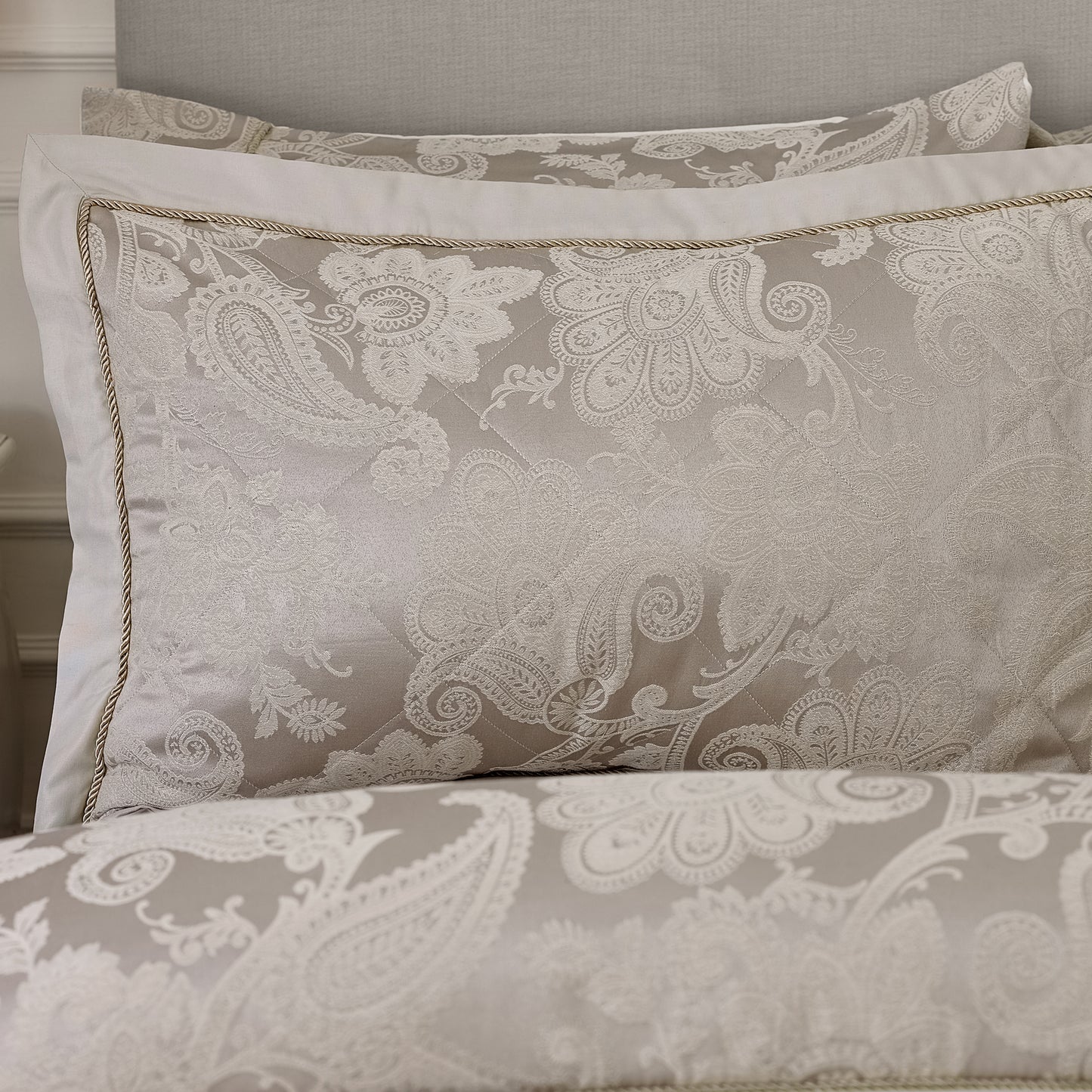 Opulent Jacquard Quilted Pillow Sham Pair in Champagne Gold by Catherine Lansfield