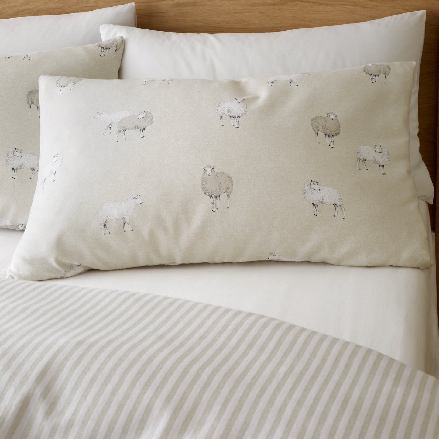 Brushed Cotton Sheep Reversible Duvet Cover Set in Natural by Catherine Lansfield